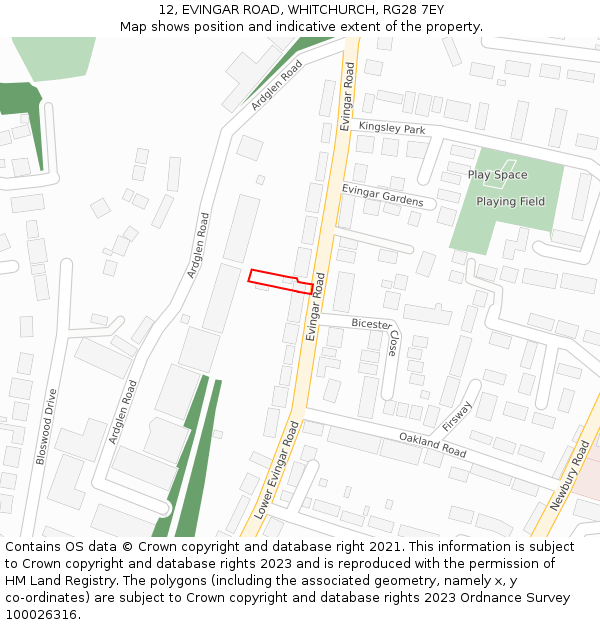 12, EVINGAR ROAD, WHITCHURCH, RG28 7EY: Location map and indicative extent of plot