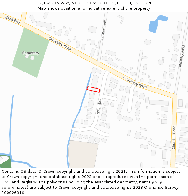 12, EVISON WAY, NORTH SOMERCOTES, LOUTH, LN11 7PE: Location map and indicative extent of plot