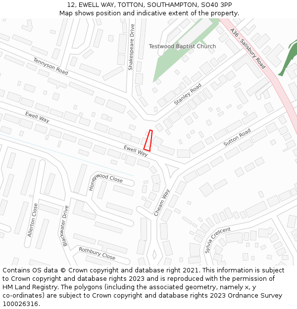 12, EWELL WAY, TOTTON, SOUTHAMPTON, SO40 3PP: Location map and indicative extent of plot