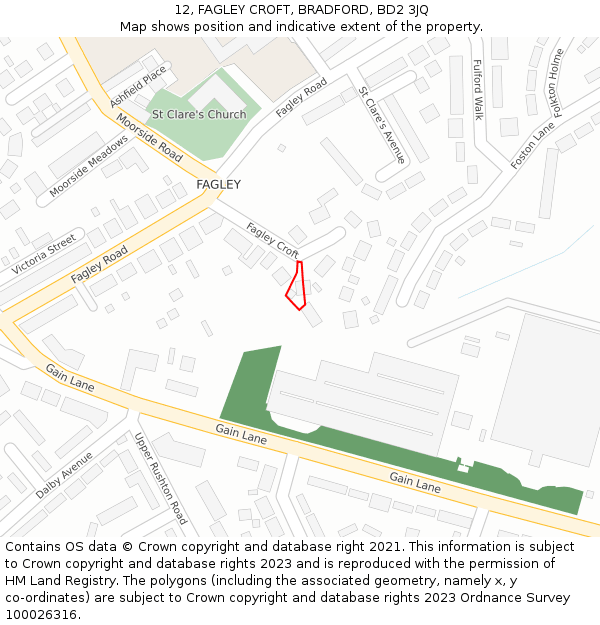 12, FAGLEY CROFT, BRADFORD, BD2 3JQ: Location map and indicative extent of plot