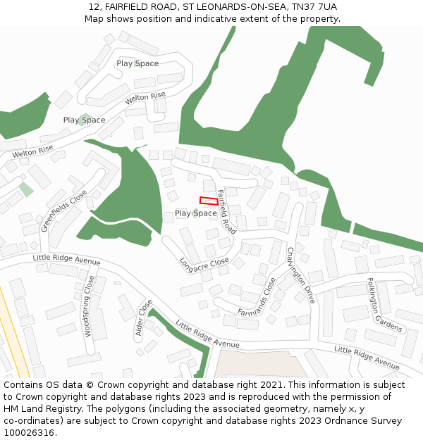 12, FAIRFIELD ROAD, ST LEONARDS-ON-SEA, TN37 7UA: Location map and indicative extent of plot