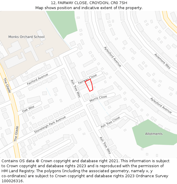 12, FAIRWAY CLOSE, CROYDON, CR0 7SH: Location map and indicative extent of plot