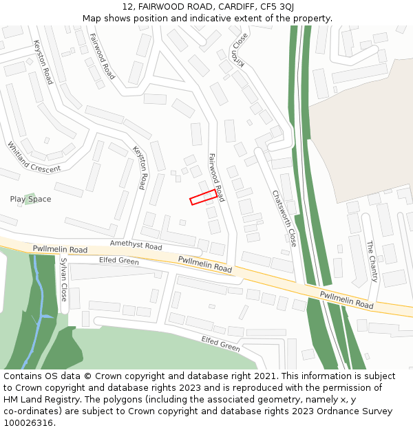 12, FAIRWOOD ROAD, CARDIFF, CF5 3QJ: Location map and indicative extent of plot