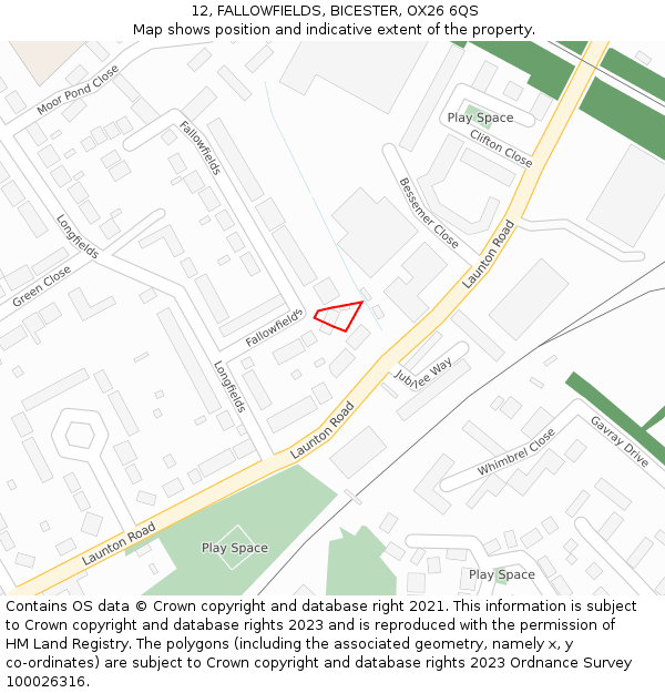 12, FALLOWFIELDS, BICESTER, OX26 6QS: Location map and indicative extent of plot