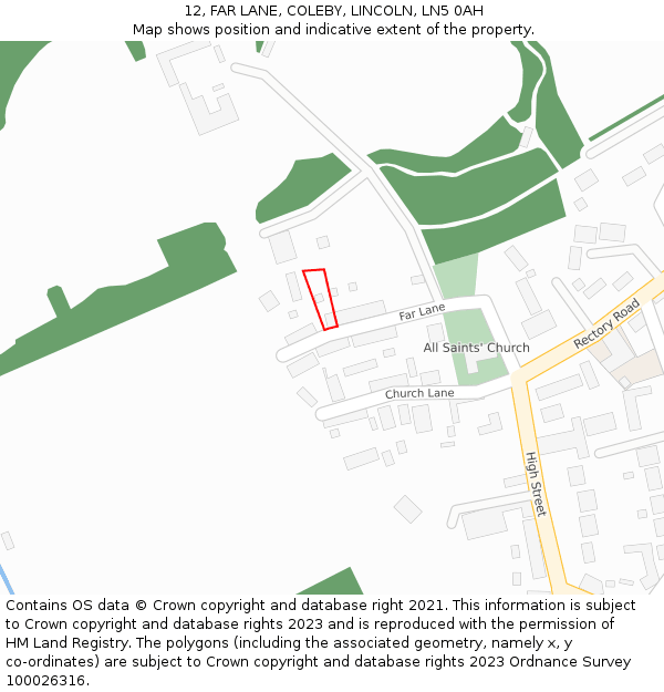 12, FAR LANE, COLEBY, LINCOLN, LN5 0AH: Location map and indicative extent of plot