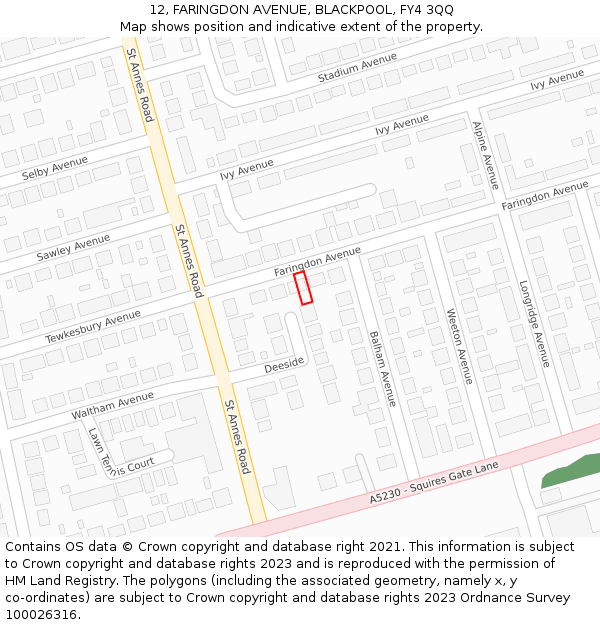 12, FARINGDON AVENUE, BLACKPOOL, FY4 3QQ: Location map and indicative extent of plot