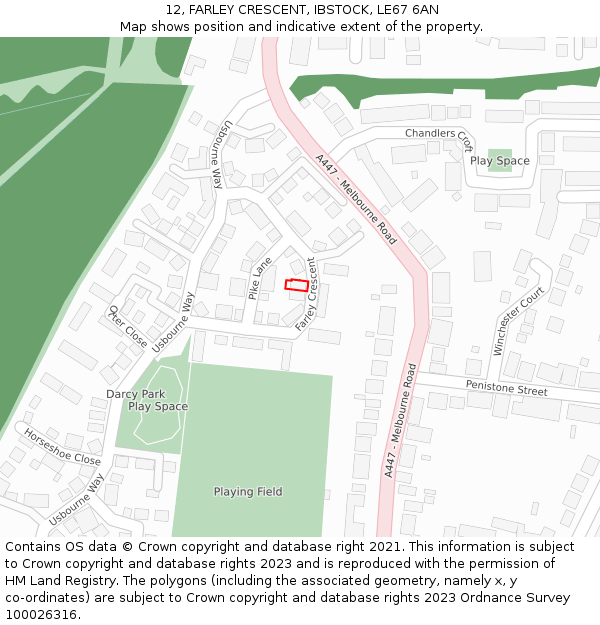 12, FARLEY CRESCENT, IBSTOCK, LE67 6AN: Location map and indicative extent of plot