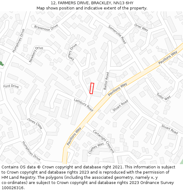 12, FARMERS DRIVE, BRACKLEY, NN13 6HY: Location map and indicative extent of plot