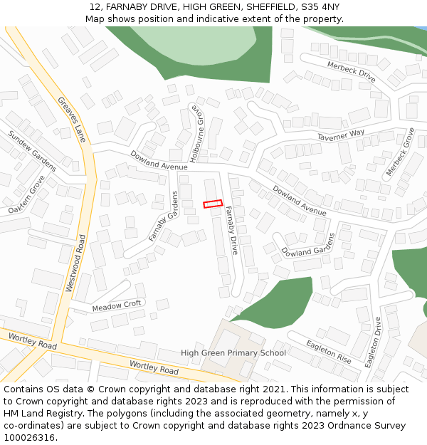 12, FARNABY DRIVE, HIGH GREEN, SHEFFIELD, S35 4NY: Location map and indicative extent of plot