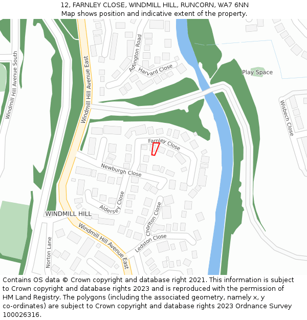 12, FARNLEY CLOSE, WINDMILL HILL, RUNCORN, WA7 6NN: Location map and indicative extent of plot