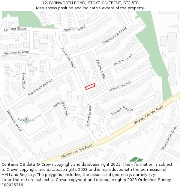 12, FARNWORTH ROAD, STOKE-ON-TRENT, ST3 5TR: Location map and indicative extent of plot