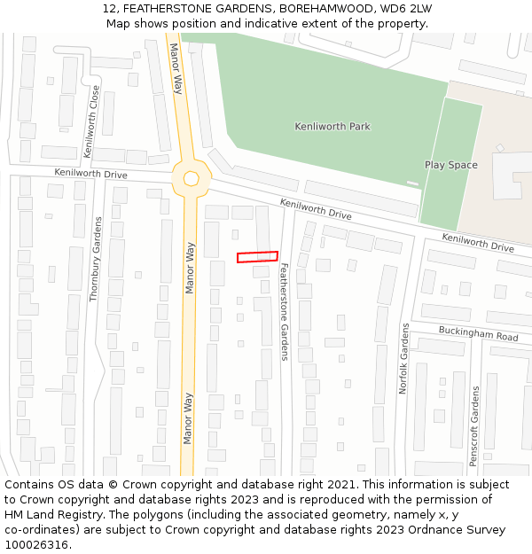 12, FEATHERSTONE GARDENS, BOREHAMWOOD, WD6 2LW: Location map and indicative extent of plot