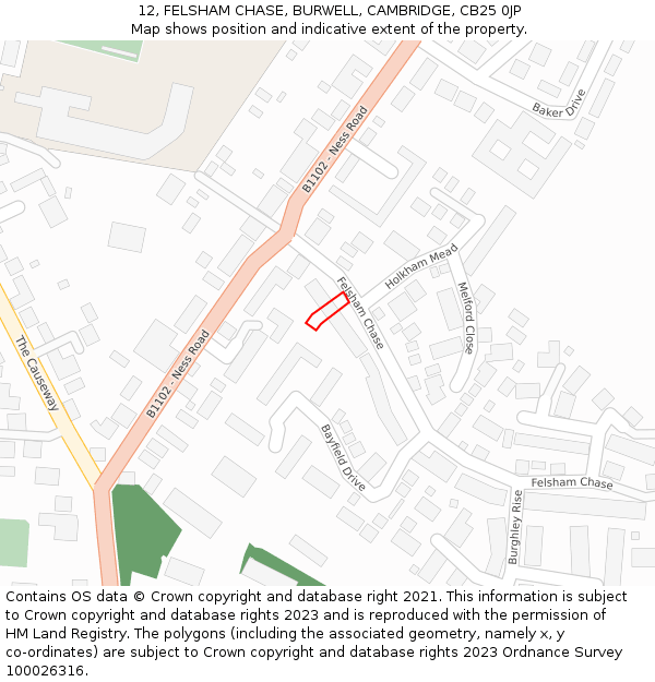 12, FELSHAM CHASE, BURWELL, CAMBRIDGE, CB25 0JP: Location map and indicative extent of plot