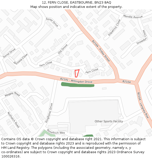 12, FERN CLOSE, EASTBOURNE, BN23 8AQ: Location map and indicative extent of plot