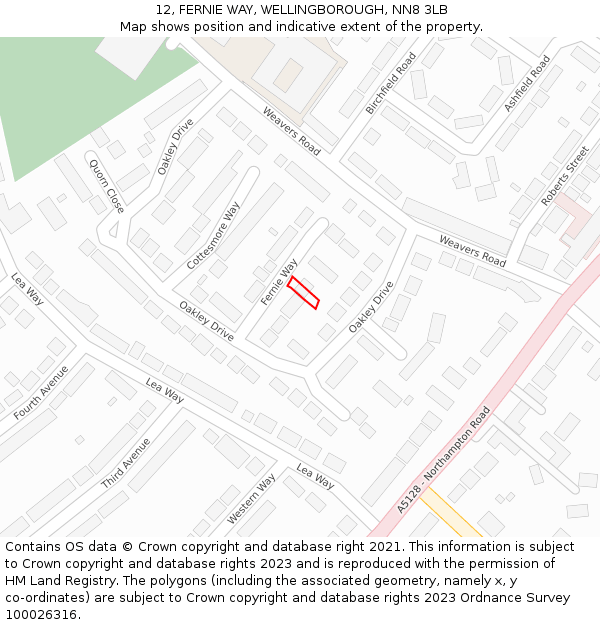 12, FERNIE WAY, WELLINGBOROUGH, NN8 3LB: Location map and indicative extent of plot