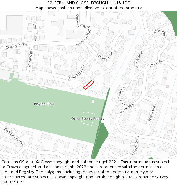 12, FERNLAND CLOSE, BROUGH, HU15 1DQ: Location map and indicative extent of plot