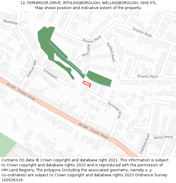 12, FERNMOOR DRIVE, IRTHLINGBOROUGH, WELLINGBOROUGH, NN9 5TL: Location map and indicative extent of plot