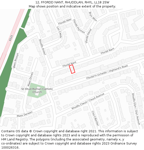 12, FFORDD NANT, RHUDDLAN, RHYL, LL18 2SW: Location map and indicative extent of plot