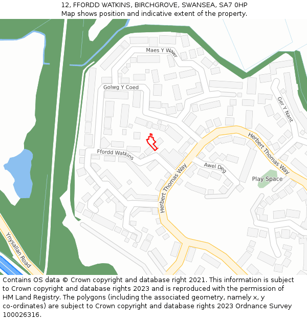 12, FFORDD WATKINS, BIRCHGROVE, SWANSEA, SA7 0HP: Location map and indicative extent of plot