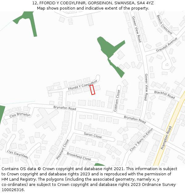 12, FFORDD Y COEGYLFINIR, GORSEINON, SWANSEA, SA4 4YZ: Location map and indicative extent of plot