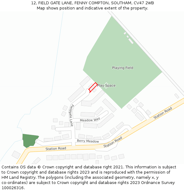 12, FIELD GATE LANE, FENNY COMPTON, SOUTHAM, CV47 2WB: Location map and indicative extent of plot