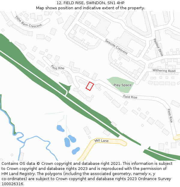 12, FIELD RISE, SWINDON, SN1 4HP: Location map and indicative extent of plot