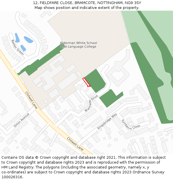 12, FIELDFARE CLOSE, BRAMCOTE, NOTTINGHAM, NG9 3SY: Location map and indicative extent of plot