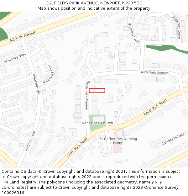 12, FIELDS PARK AVENUE, NEWPORT, NP20 5BG: Location map and indicative extent of plot