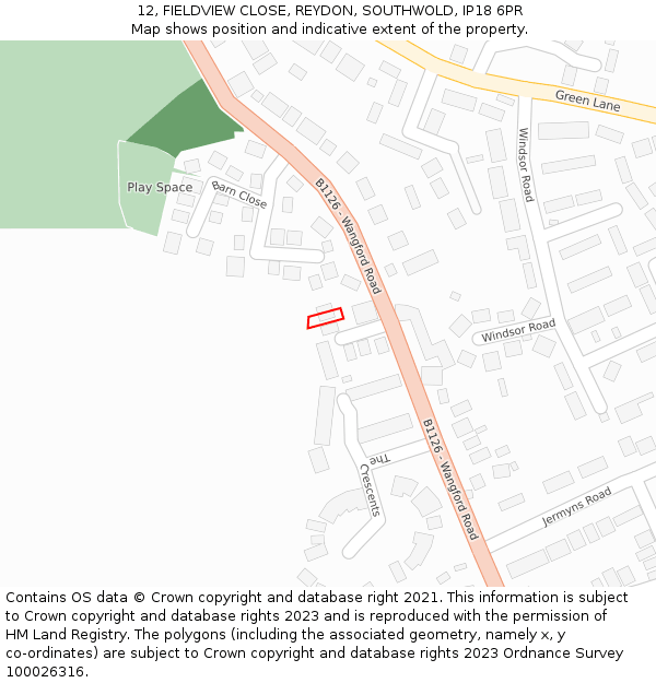 12, FIELDVIEW CLOSE, REYDON, SOUTHWOLD, IP18 6PR: Location map and indicative extent of plot