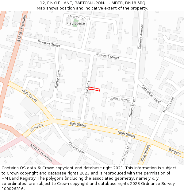 12, FINKLE LANE, BARTON-UPON-HUMBER, DN18 5PQ: Location map and indicative extent of plot