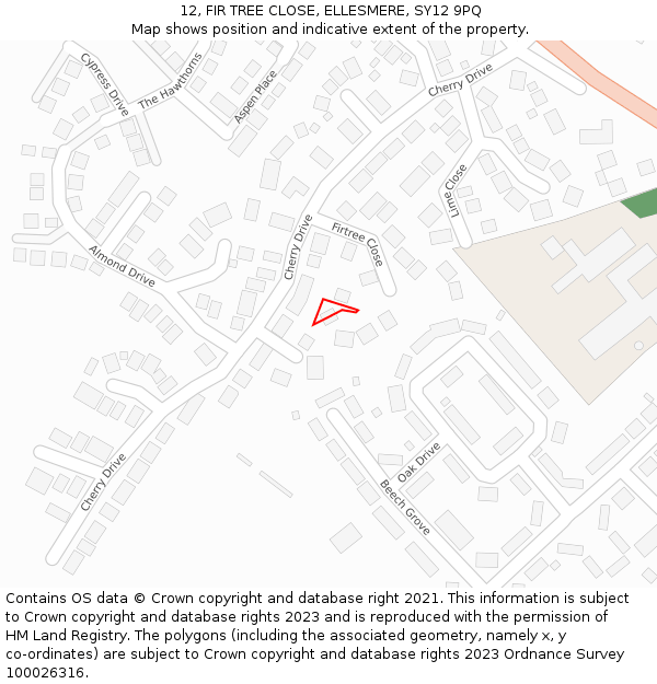 12, FIR TREE CLOSE, ELLESMERE, SY12 9PQ: Location map and indicative extent of plot