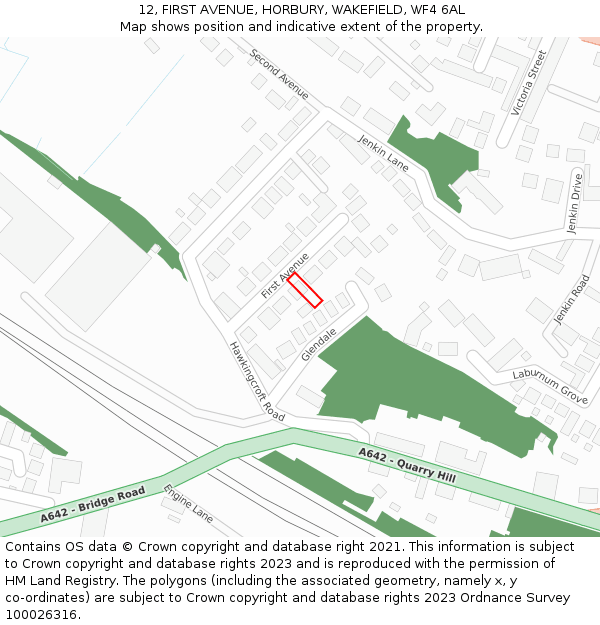 12, FIRST AVENUE, HORBURY, WAKEFIELD, WF4 6AL: Location map and indicative extent of plot