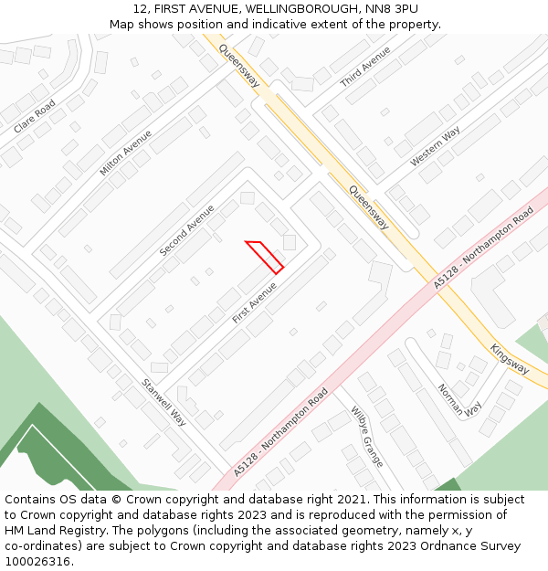 12, FIRST AVENUE, WELLINGBOROUGH, NN8 3PU: Location map and indicative extent of plot