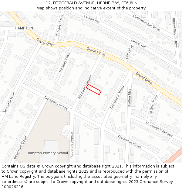 12, FITZGERALD AVENUE, HERNE BAY, CT6 8LN: Location map and indicative extent of plot