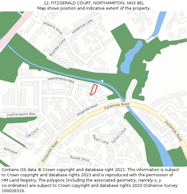 12, FITZGERALD COURT, NORTHAMPTON, NN3 9EL: Location map and indicative extent of plot