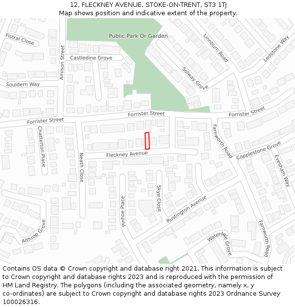 12, FLECKNEY AVENUE, STOKE-ON-TRENT, ST3 1TJ: Location map and indicative extent of plot