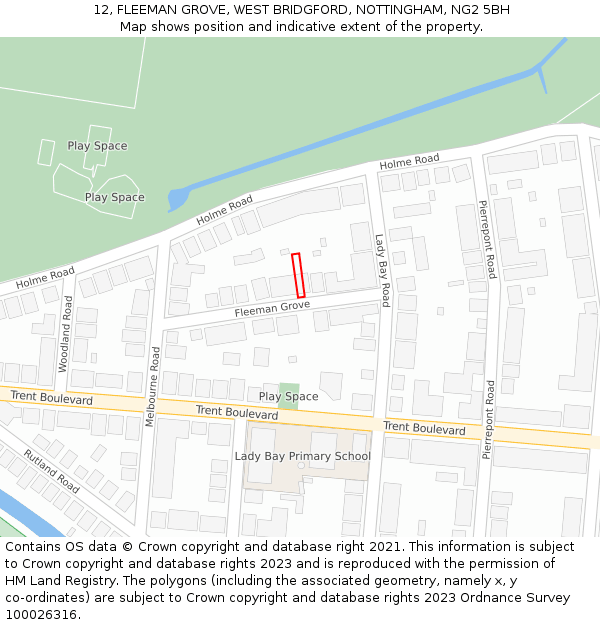 12, FLEEMAN GROVE, WEST BRIDGFORD, NOTTINGHAM, NG2 5BH: Location map and indicative extent of plot