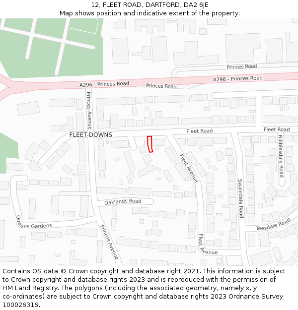 12, FLEET ROAD, DARTFORD, DA2 6JE: Location map and indicative extent of plot