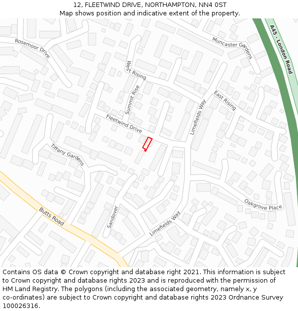 12, FLEETWIND DRIVE, NORTHAMPTON, NN4 0ST: Location map and indicative extent of plot