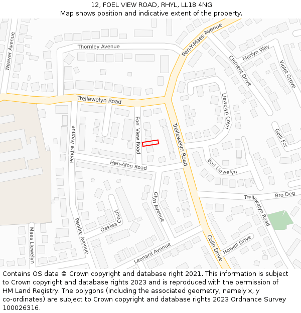 12, FOEL VIEW ROAD, RHYL, LL18 4NG: Location map and indicative extent of plot