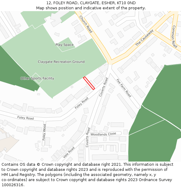 12, FOLEY ROAD, CLAYGATE, ESHER, KT10 0ND: Location map and indicative extent of plot