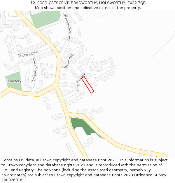 12, FORD CRESCENT, BRADWORTHY, HOLSWORTHY, EX22 7QR: Location map and indicative extent of plot