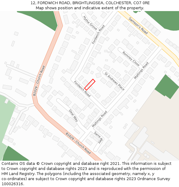 12, FORDWICH ROAD, BRIGHTLINGSEA, COLCHESTER, CO7 0RE: Location map and indicative extent of plot