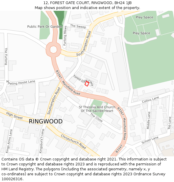 12, FOREST GATE COURT, RINGWOOD, BH24 1JB: Location map and indicative extent of plot