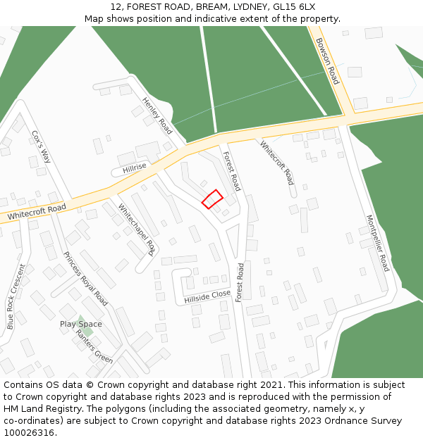 12, FOREST ROAD, BREAM, LYDNEY, GL15 6LX: Location map and indicative extent of plot