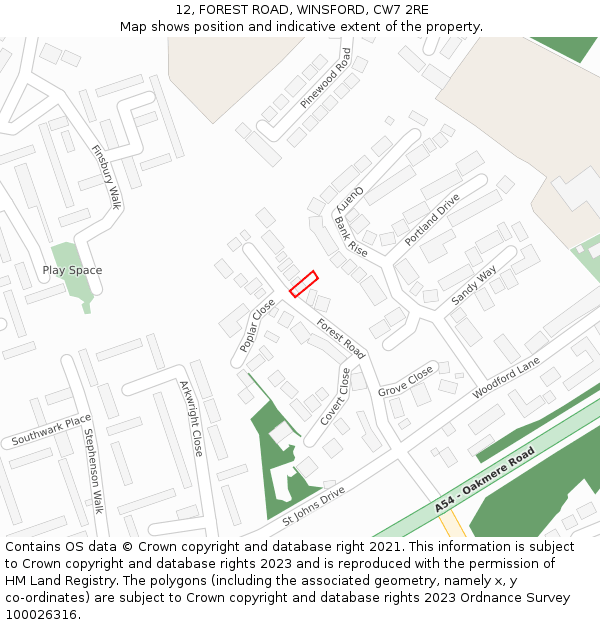 12, FOREST ROAD, WINSFORD, CW7 2RE: Location map and indicative extent of plot