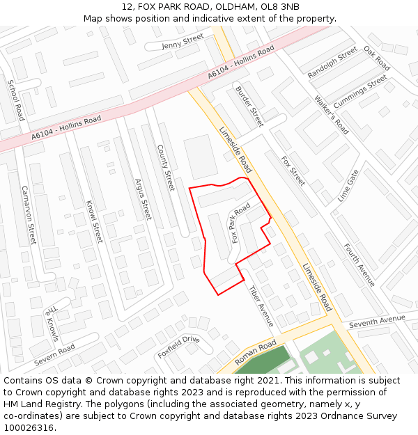 12, FOX PARK ROAD, OLDHAM, OL8 3NB: Location map and indicative extent of plot
