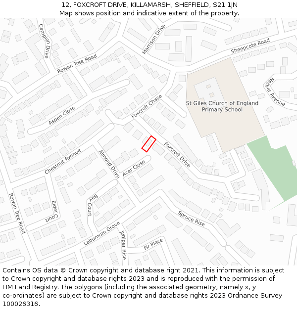 12, FOXCROFT DRIVE, KILLAMARSH, SHEFFIELD, S21 1JN: Location map and indicative extent of plot