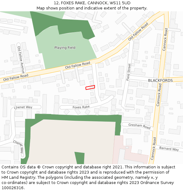 12, FOXES RAKE, CANNOCK, WS11 5UD: Location map and indicative extent of plot