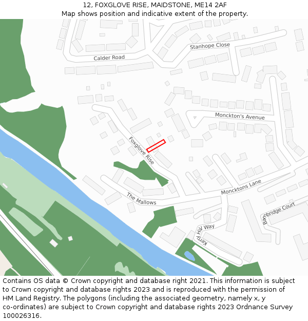 12, FOXGLOVE RISE, MAIDSTONE, ME14 2AF: Location map and indicative extent of plot